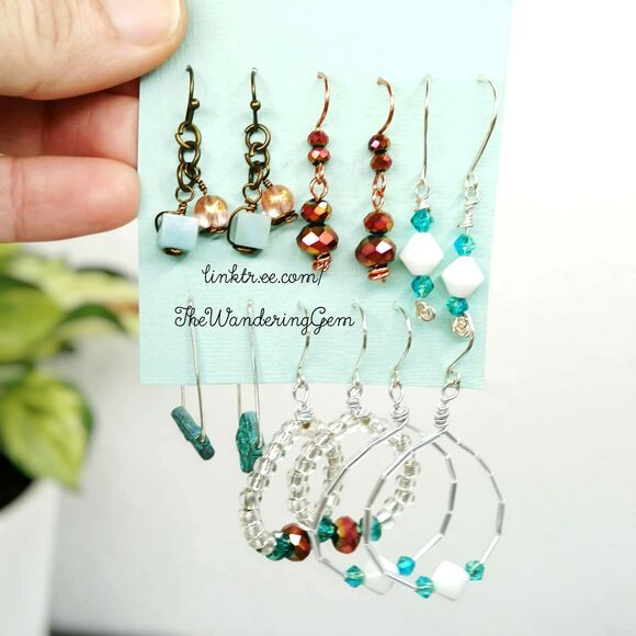 6 Piece Turquoise Tone Beaded Dangle Earring Set, Boho Fairy Cottage Core - Picture 1 of 4